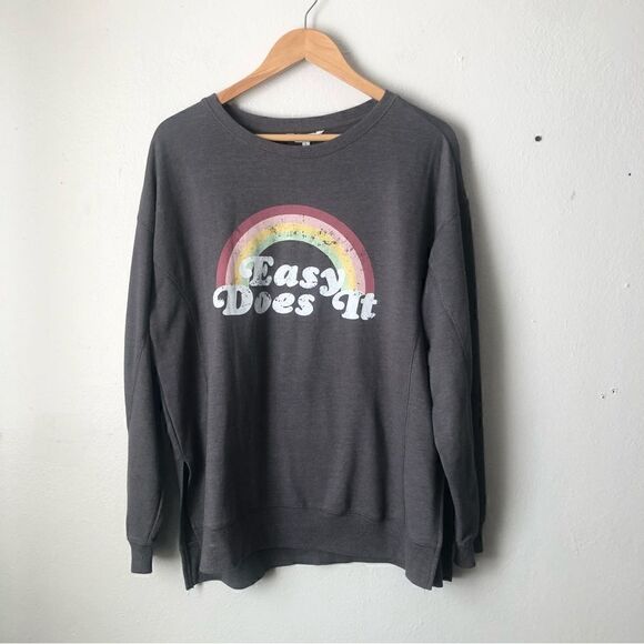 Wildfox NWT statement sweatshirt “Easy does it” rainbow size large - Picture 1 of 9